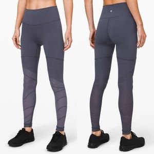 Lululemon Sheer Will High Rise Tights Leggings Size 6 Grey Blue